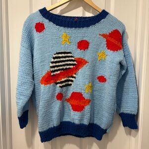 Vintage Hand Knit Blue Planetary Knit Sweater Women’s XS